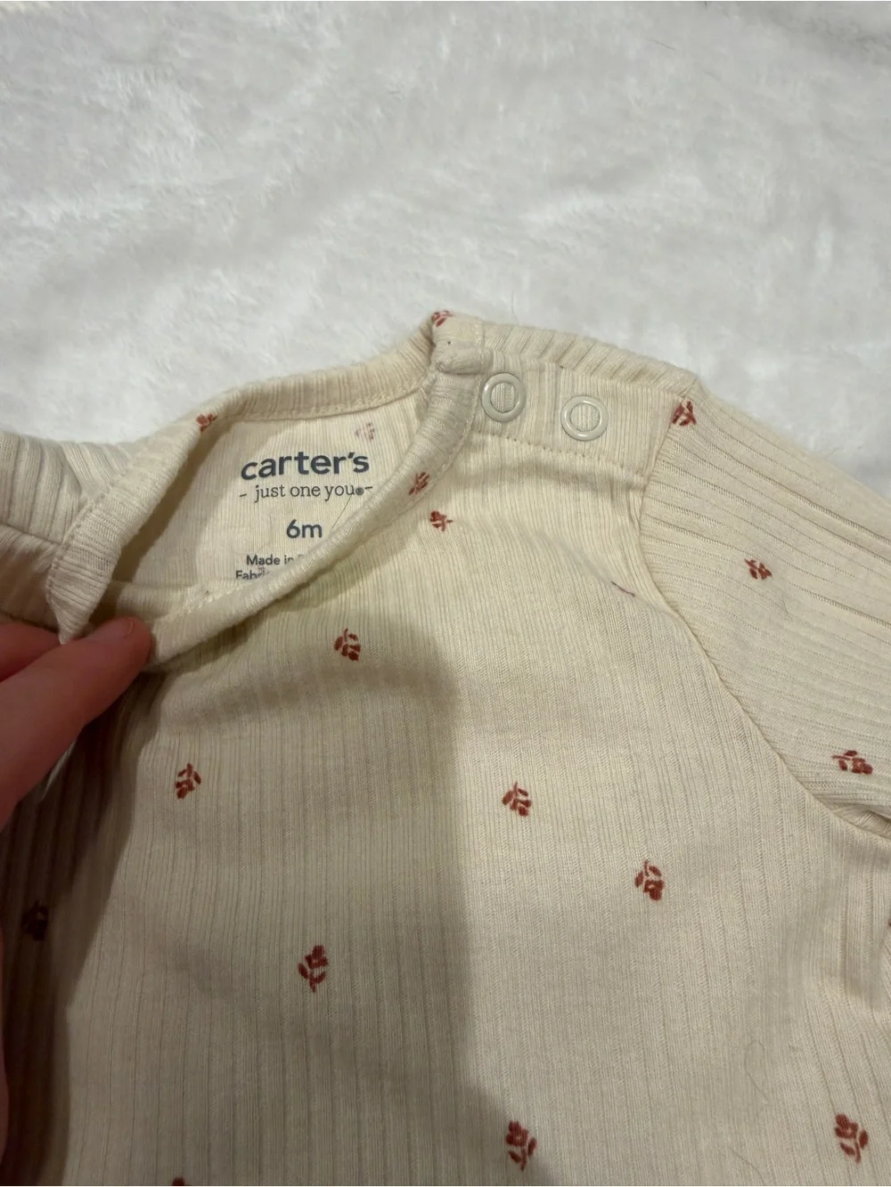 Carter's Cream Ribbed Floral Ruffle Pajama Set